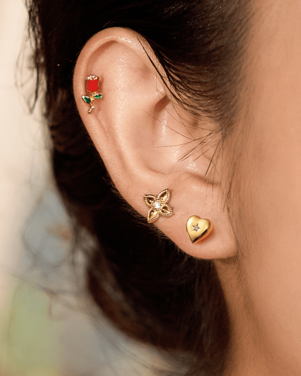 Blooming Heart Trio Stud Earrings - mifjewelry