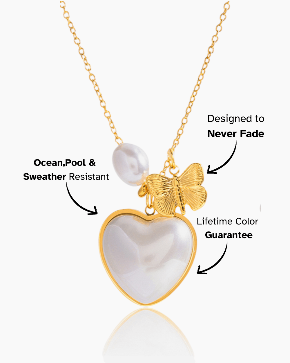 Butterfly Pearl Heart Necklace - mifjewelry