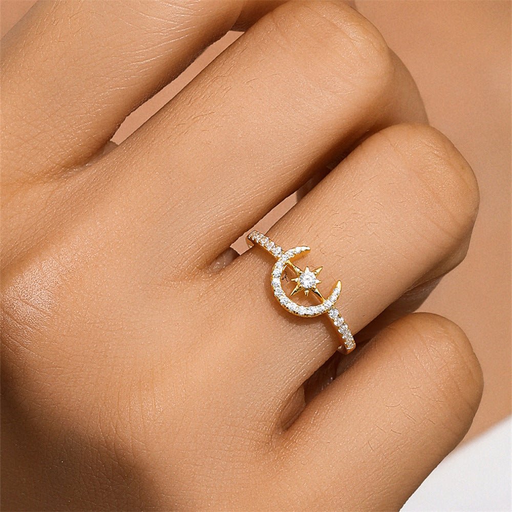 Celestial Star and Moon Sterling Silver Ring - mifjewelry