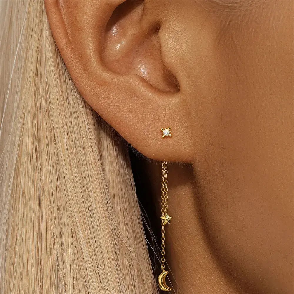 Celestial Star and Moon Tassel Drop Earrings - mifjewelry