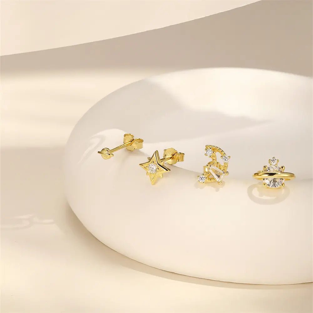 Celestial Zirconia Star and Planet Earring Set - mifjewelry