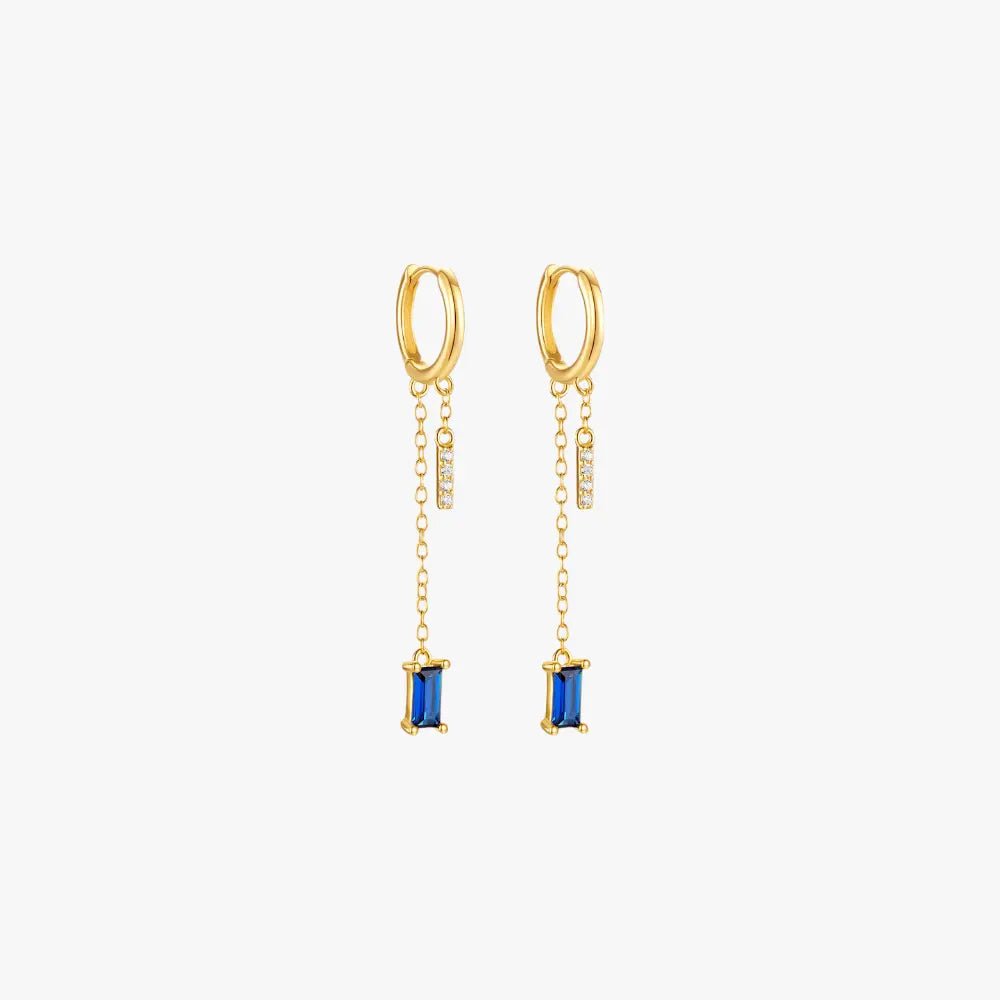 Chain Tassel Hoop Earrings with Blue Zircon - mifjewelry