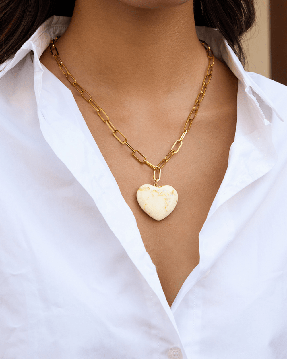 Chunky White Heart Pendant Chain Necklace - mifjewelry