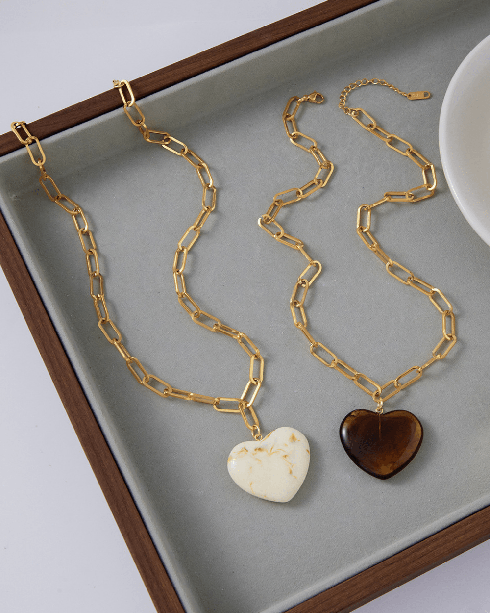 Chunky White Heart Pendant Chain Necklace - mifjewelry