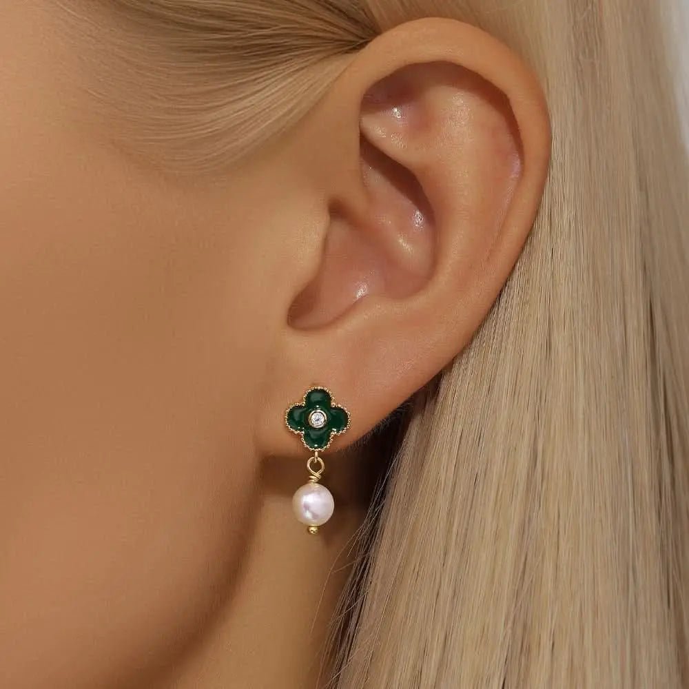 Clover Pearl Drop Earrings - mifjewelry