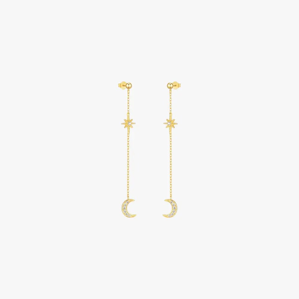 Crescent Moon and Star Chain Tassel Earrings - mifjewelry