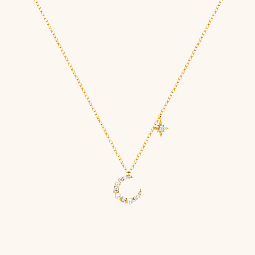 Crescent Moon and Star Pendant Necklace - mifjewelry