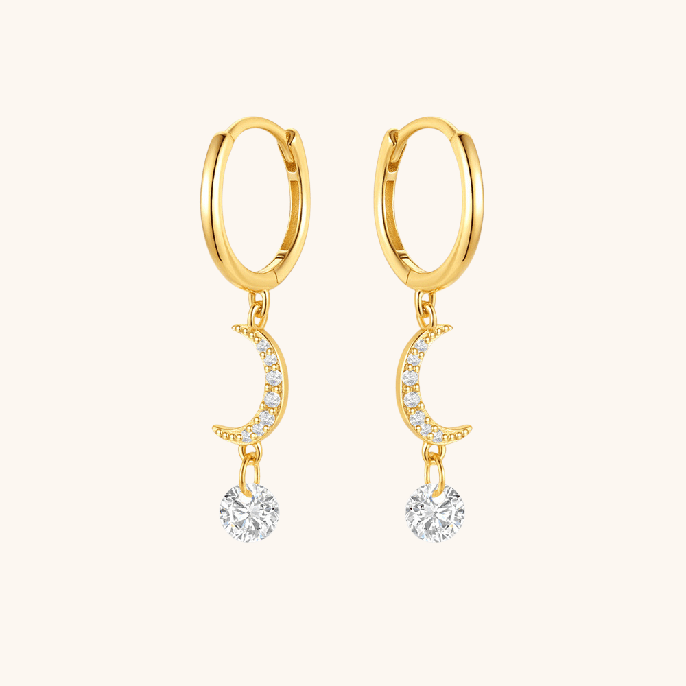 Crescent Moon Crystal Hoop Earrings - mifjewelry