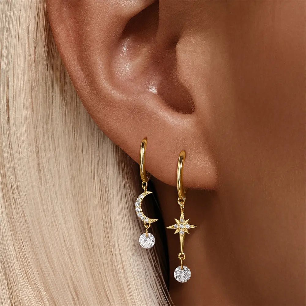 Crescent Moon Crystal Hoop Earrings - mifjewelry