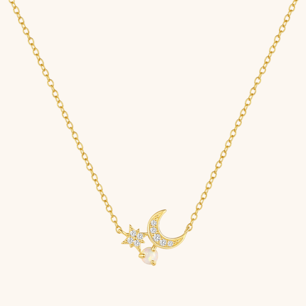 Crescent Moon & Star Opal Pendant Necklace - mifjewelry