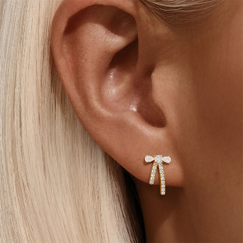 Crystal Bow Ribbon Stud Earrings - mifjewelry