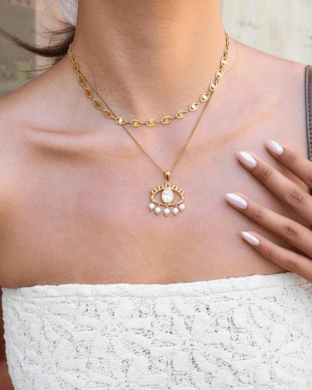 Crystal Eye Pearl Necklace - mifjewelry