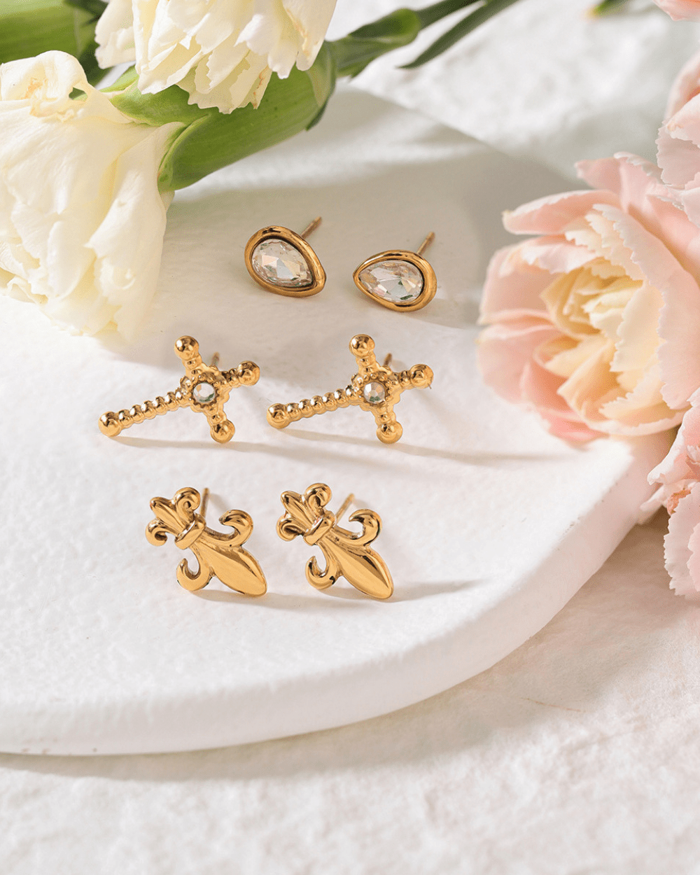 Crystal & Fleur de Lis Earrings Set - mifjewelry