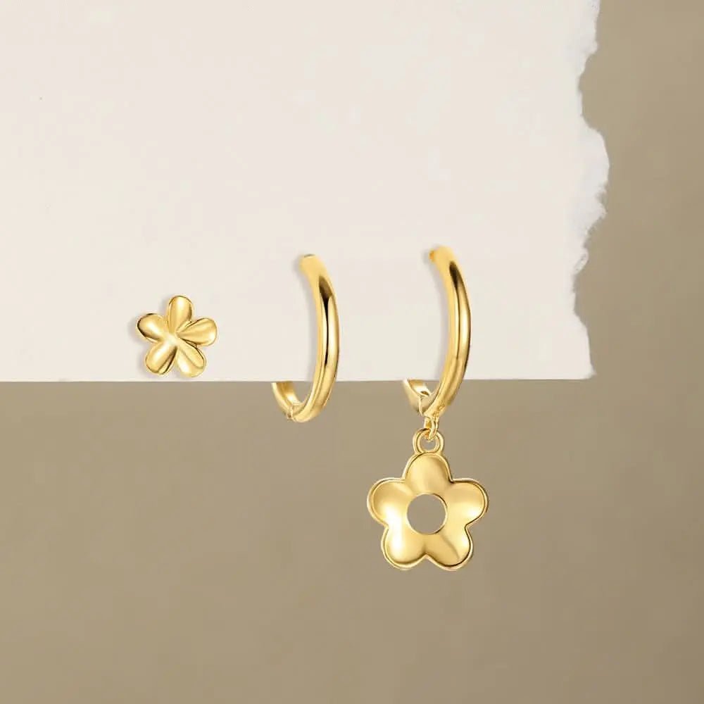 Cute Flower Zircon Hoop Earrings Set - mifjewelry