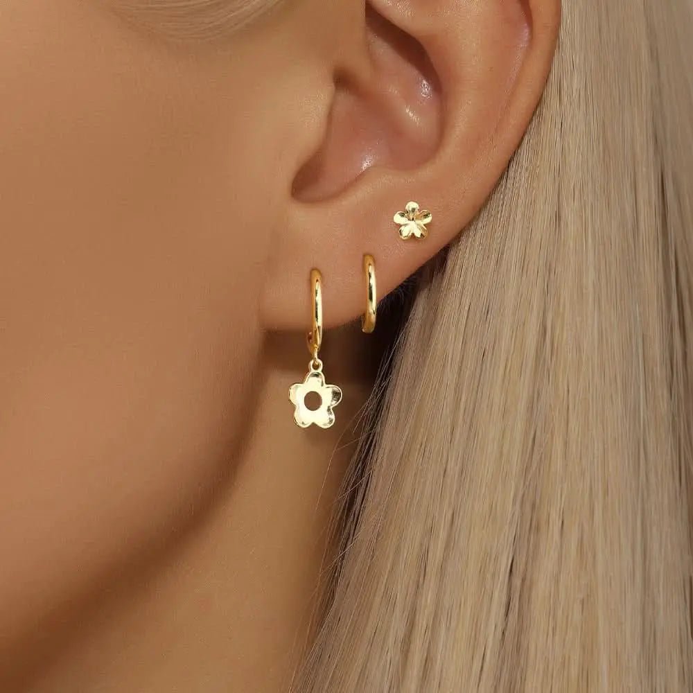 Cute Flower Zircon Hoop Earrings Set - mifjewelry
