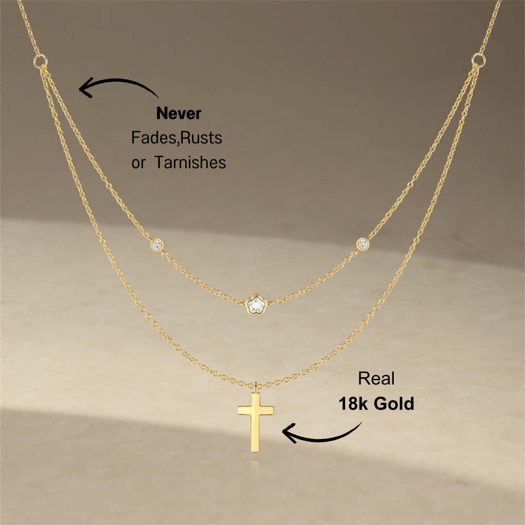 Double - Layer Cross and Flower Pendant Necklace - mifjewelry