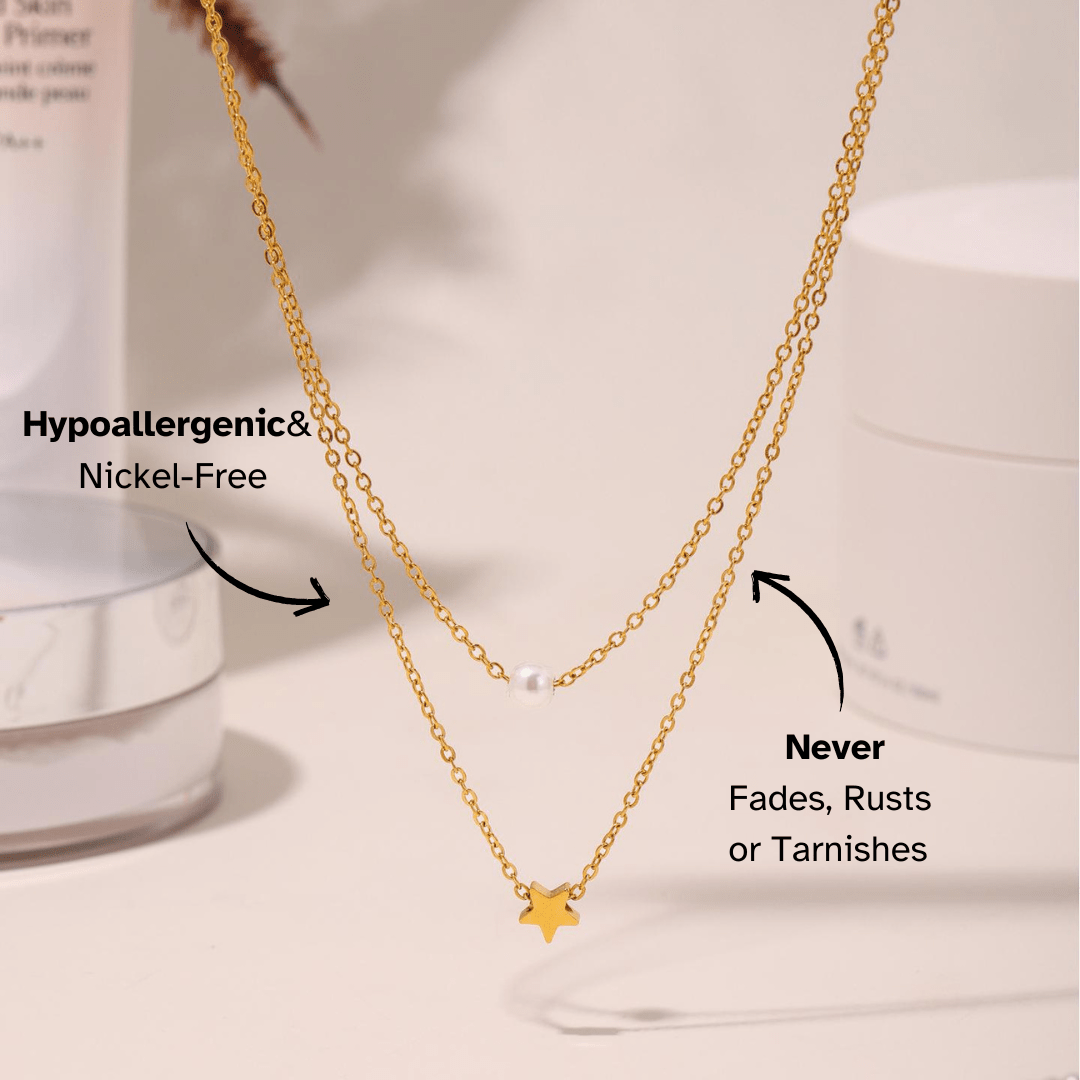 Double Layer Pearl and Star Necklace - mifjewelry