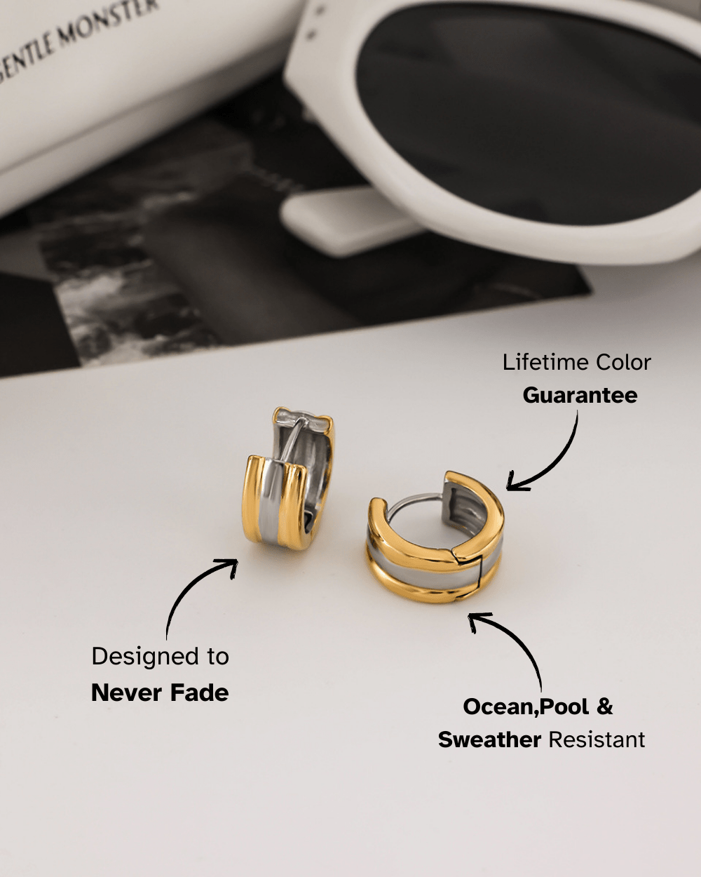 Echo Link Two - Tone Hoop Earrings - mifjewelry