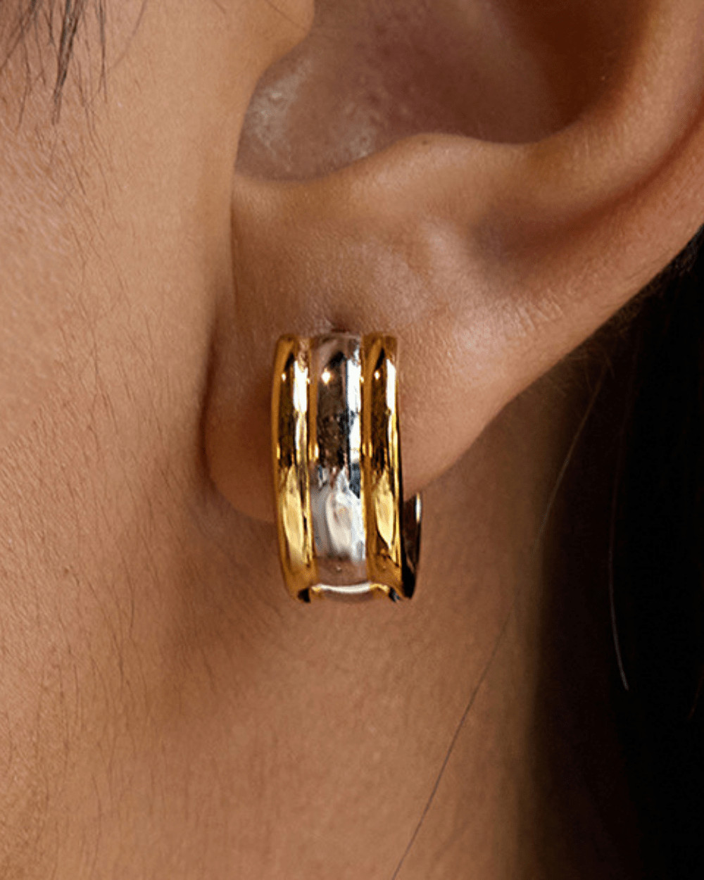 Echo Link Two - Tone Hoop Earrings - mifjewelry