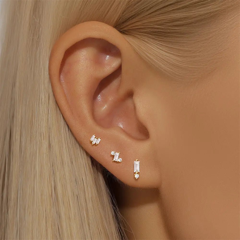 Elegant Geometric Zirconia Stud Earring Set - mifjewelry