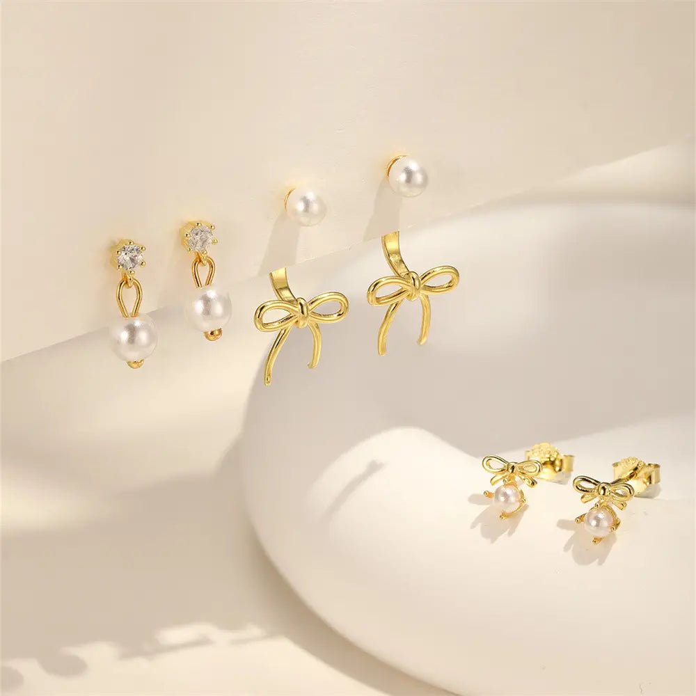 Elegant Pearl Bow Stud Earrings - mifjewelry