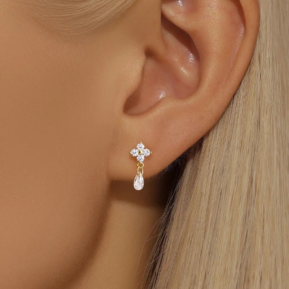 Elegant Zircon Flower Drop Earrings - mifjewelry