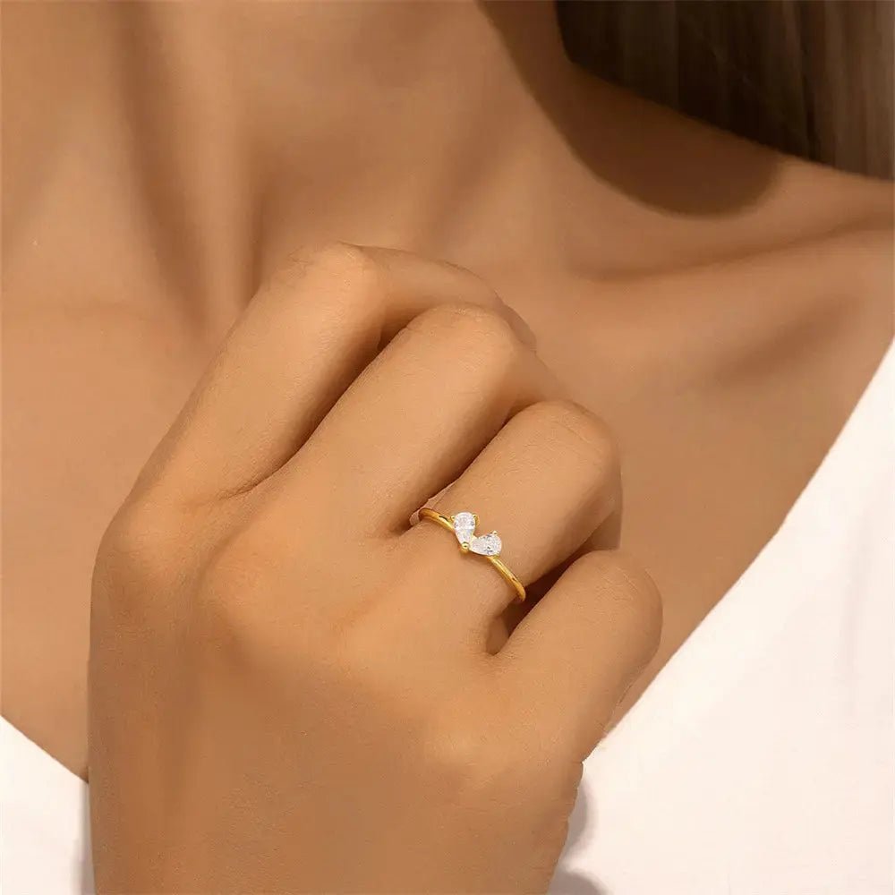 Elegant Zircon Heart - Shaped Ring - mifjewelry