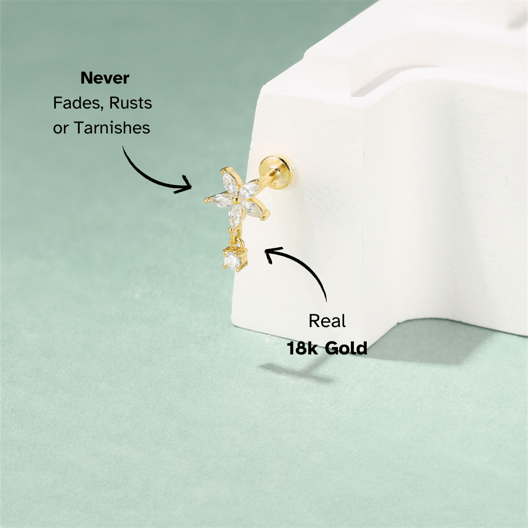Flower Dangle Labret Stud Earrings with Zirconia - mifjewelry
