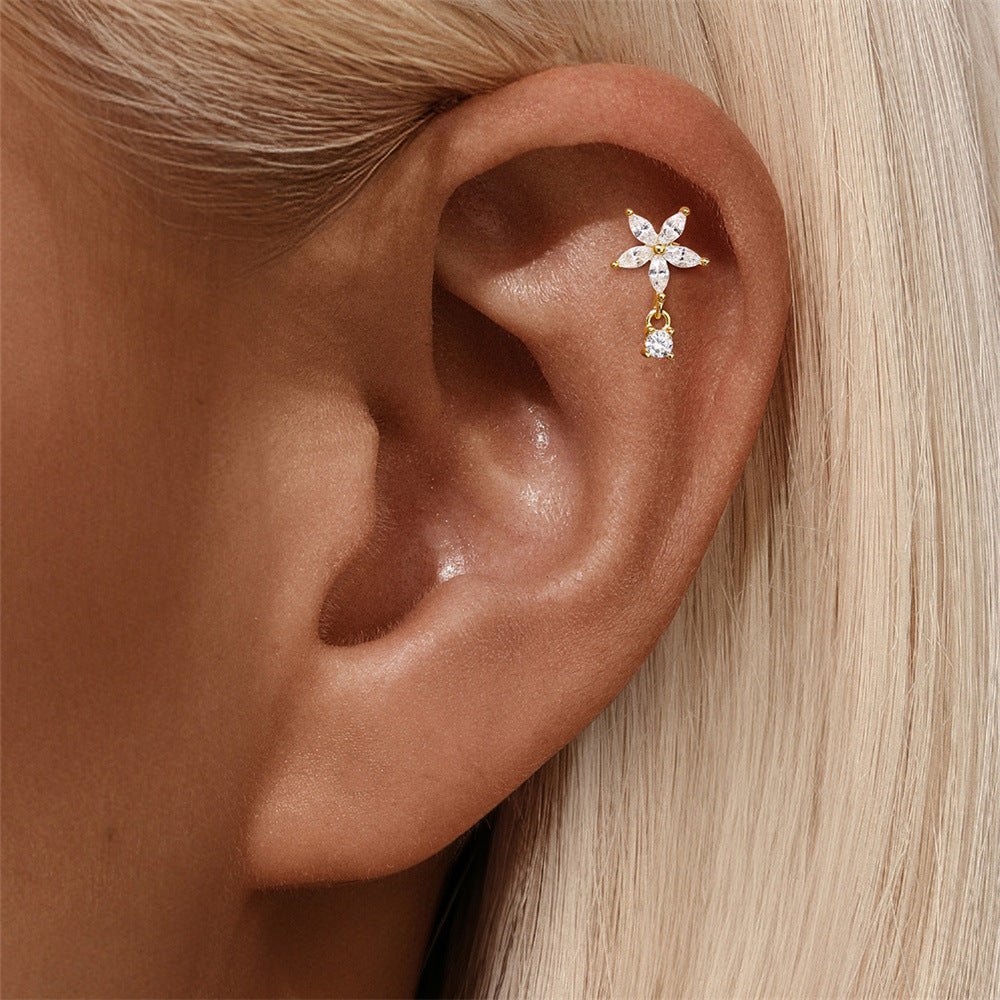 Flower Dangle Labret Stud Earrings with Zirconia - mifjewelry