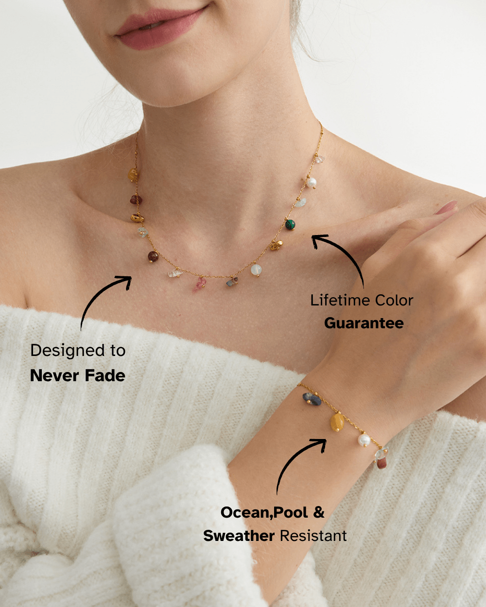 Gemstone Charm Dainty Necklace - mifjewelry
