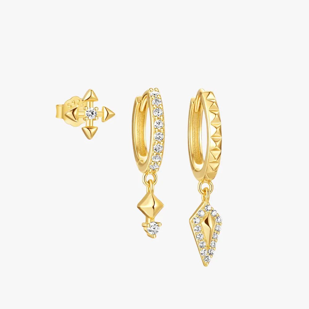Geometric Flower Zircon Dangle Hoop Earrings Set - mifjewelry