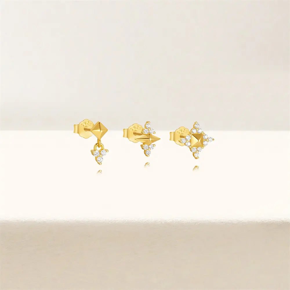Geometric Starburst Zirconia Stud Earring Set - mifjewelry