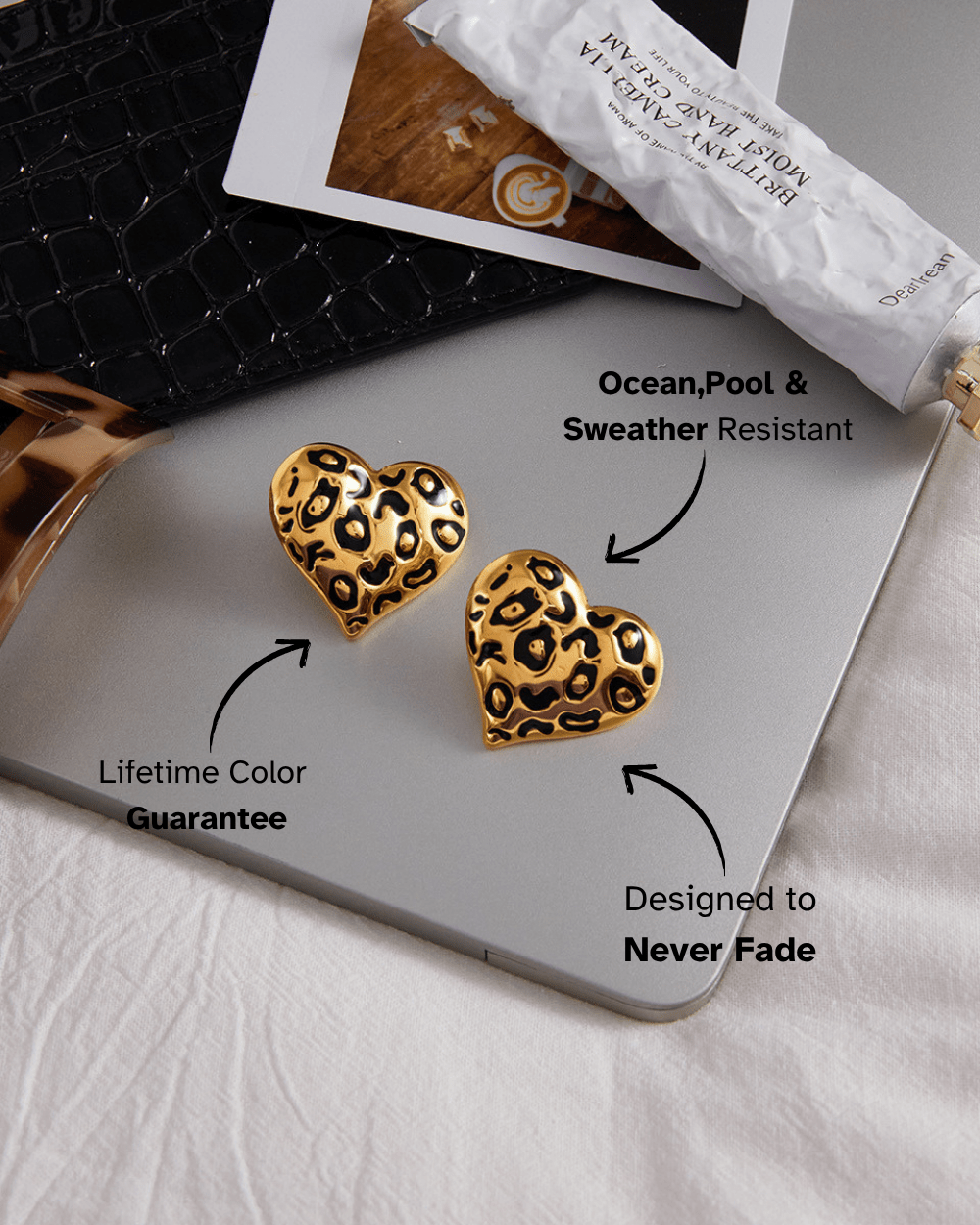 Gold - Tone Leopard Heart Statement Earrings - mifjewelry
