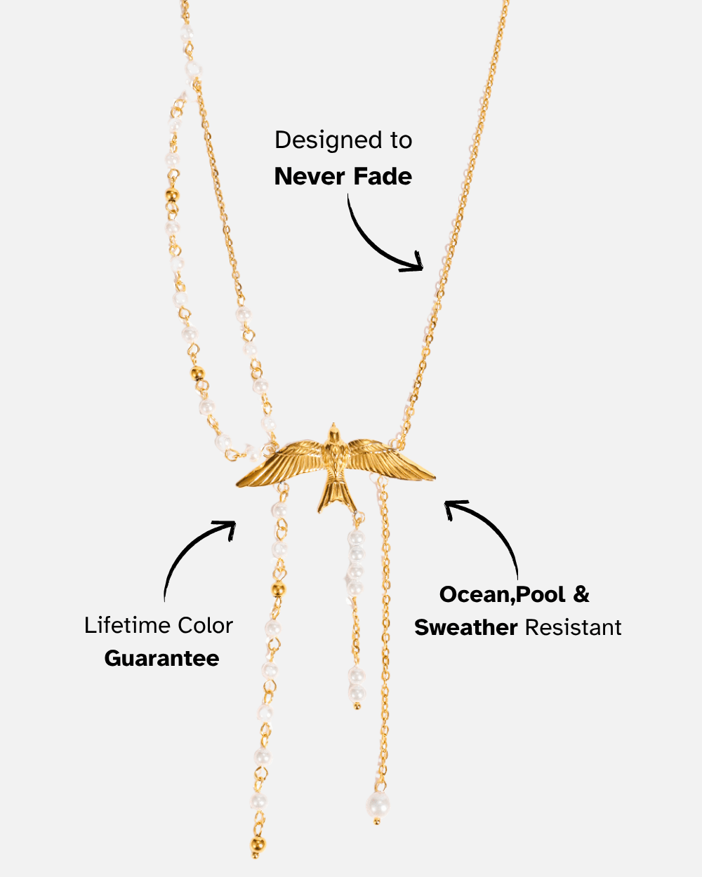 Golden Bird & Pearl Y Necklace - mifjewelry