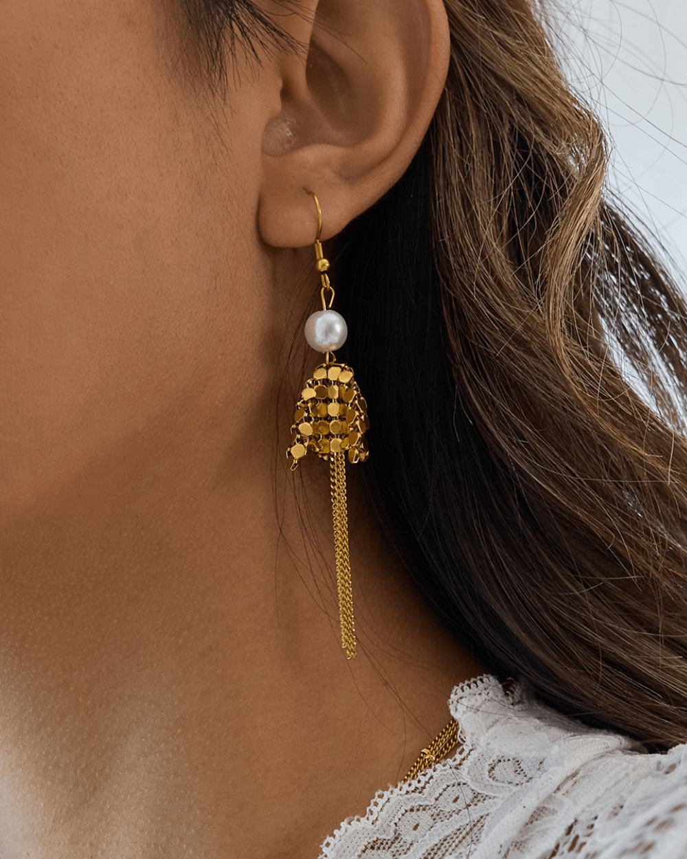 Golden Cascade Pearl Earrings - mifjewelry