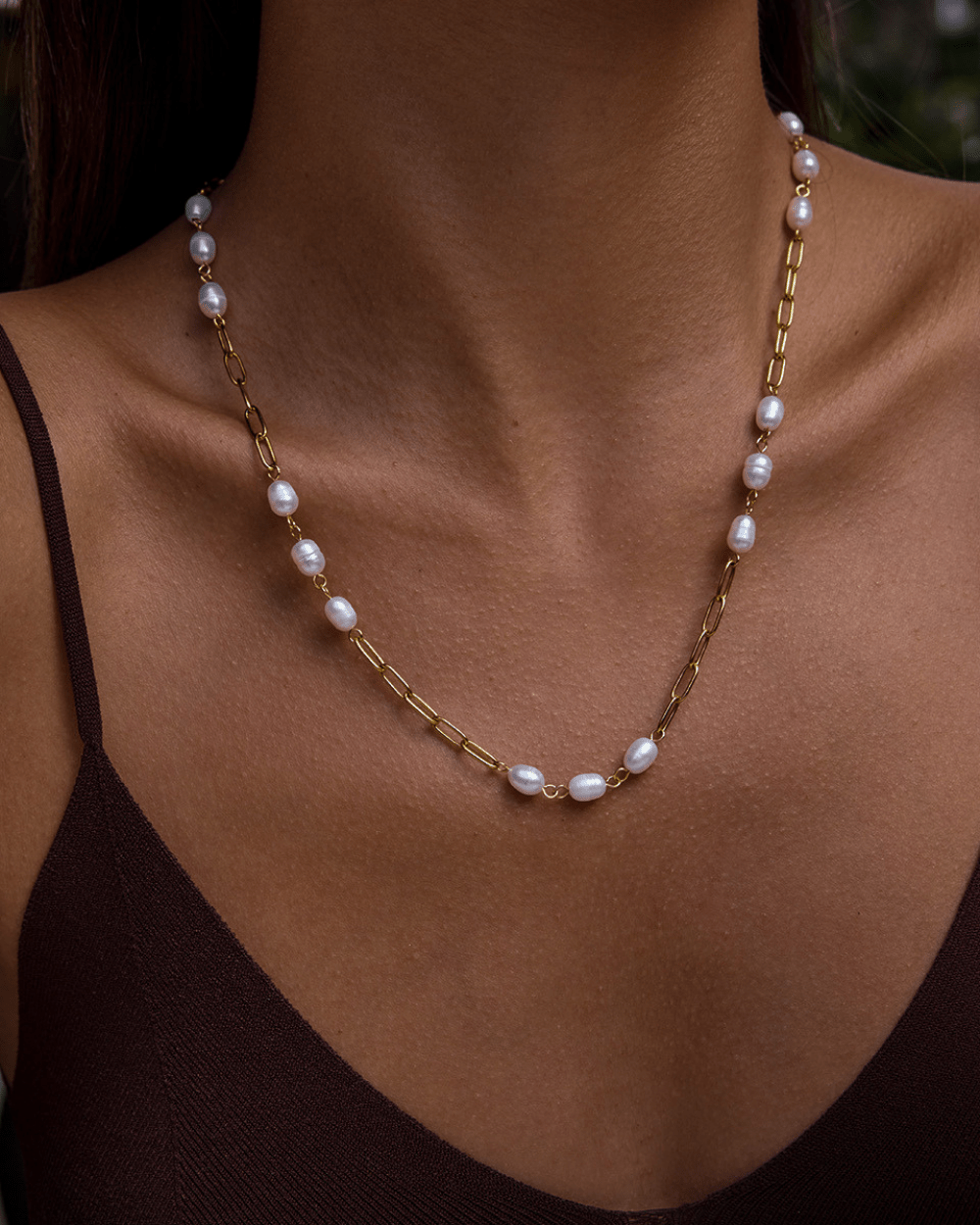 Golden Pearl Link Chain Necklace - mifjewelry