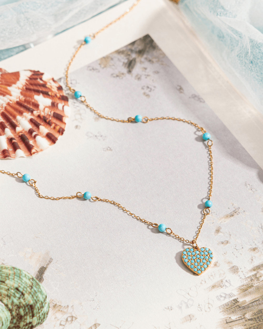 Golden Turquoise Heart Beaded Necklace - mifjewelry