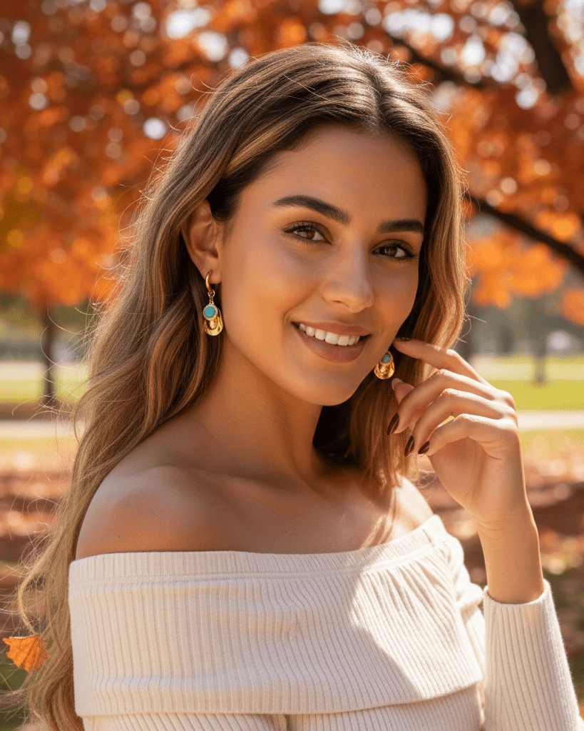 Golden Turquoise & Pearl Charm Hoop Earrings - mifjewelry
