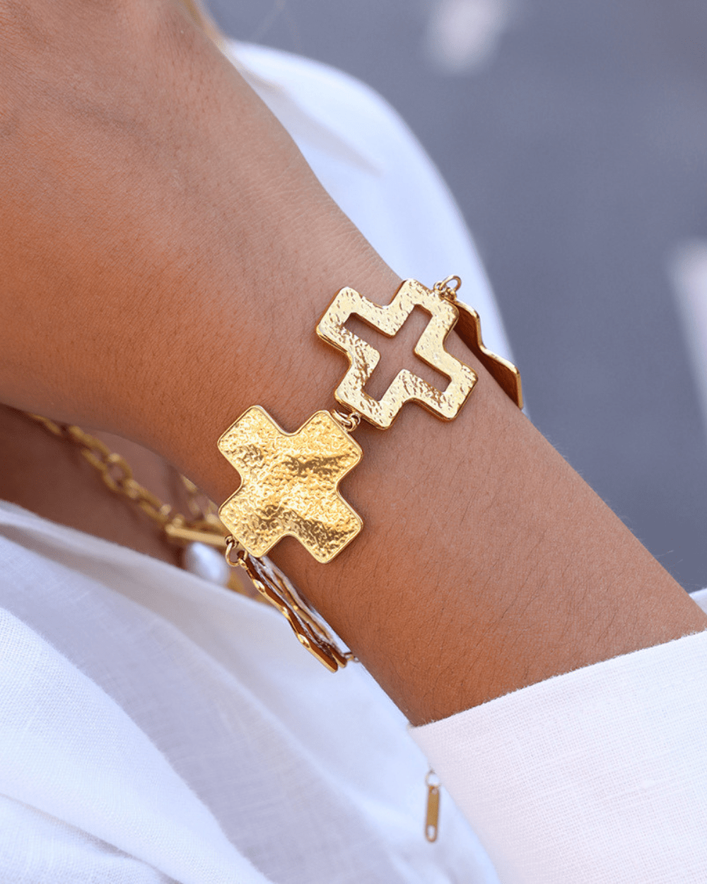 Hammered Cross Statement Bracelet - mifjewelry