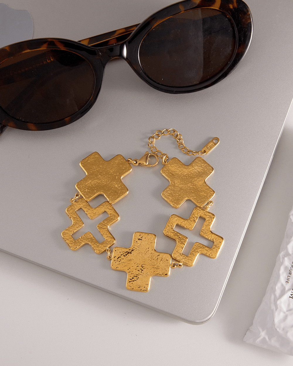 Hammered Cross Statement Bracelet - mifjewelry