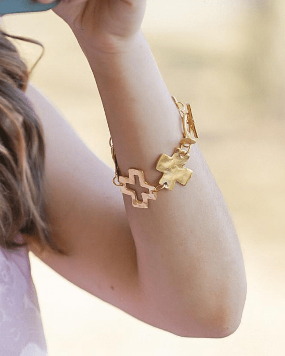Hammered Cross Statement Bracelet - mifjewelry
