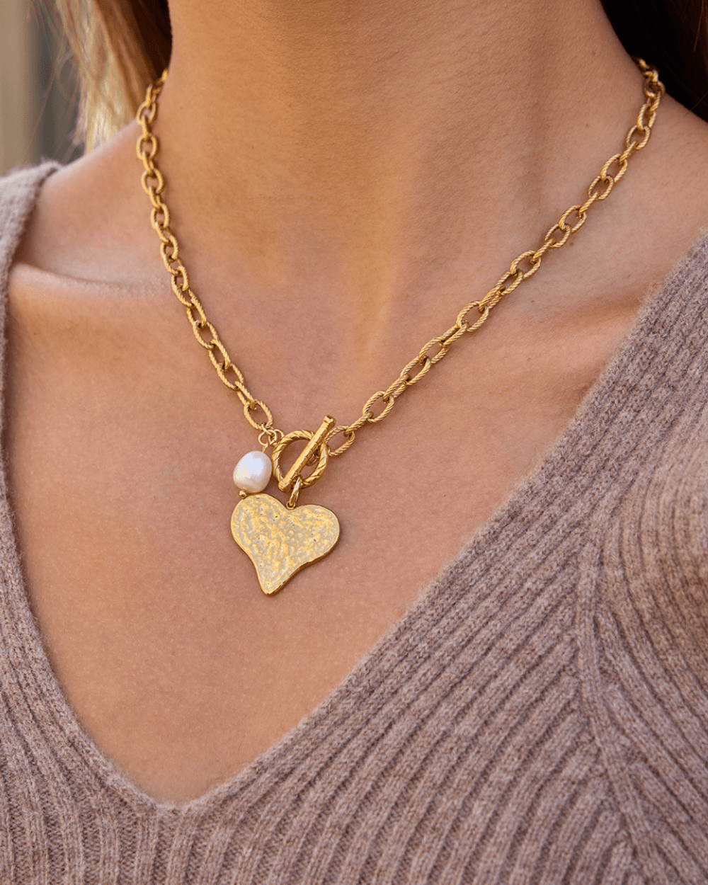Hammered Heart Charm Necklace - mifjewelry