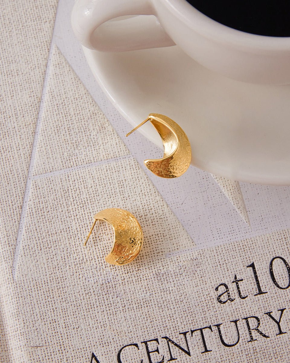 Hammered Leaf Hoop Earrings - mifjewelry