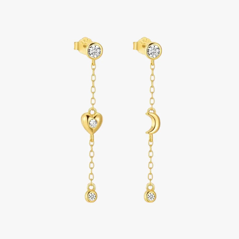 Heart and Moon Long Chain Drop Earrings - mifjewelry