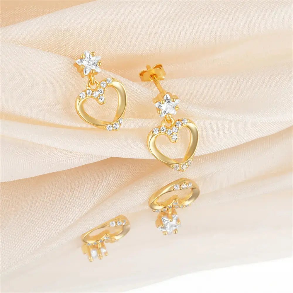 Heart - Shaped Zirconia Drop Earrings - mifjewelry