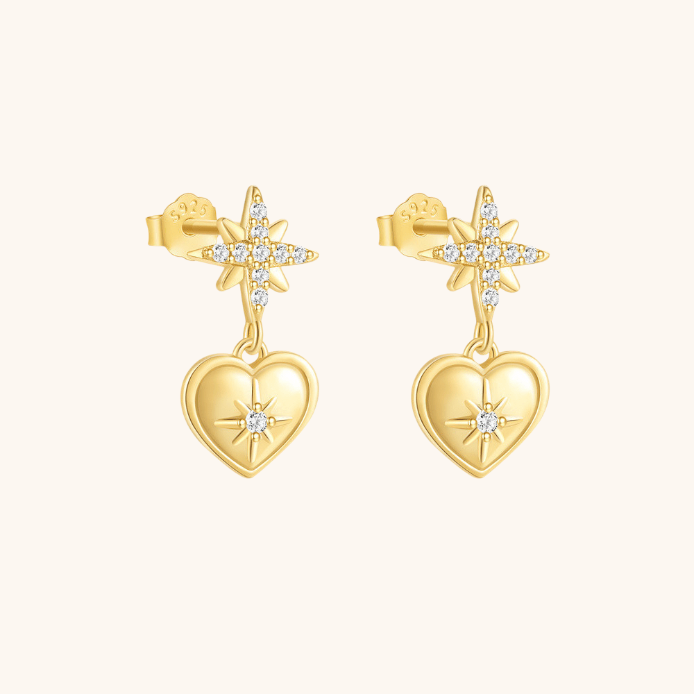 Heart & Starburst Drop Earrings - mifjewelry