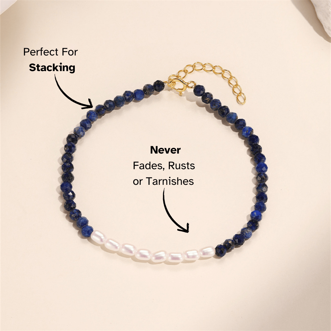Lapis Lazuli & Pearl Beaded Bracelet - mifjewelry