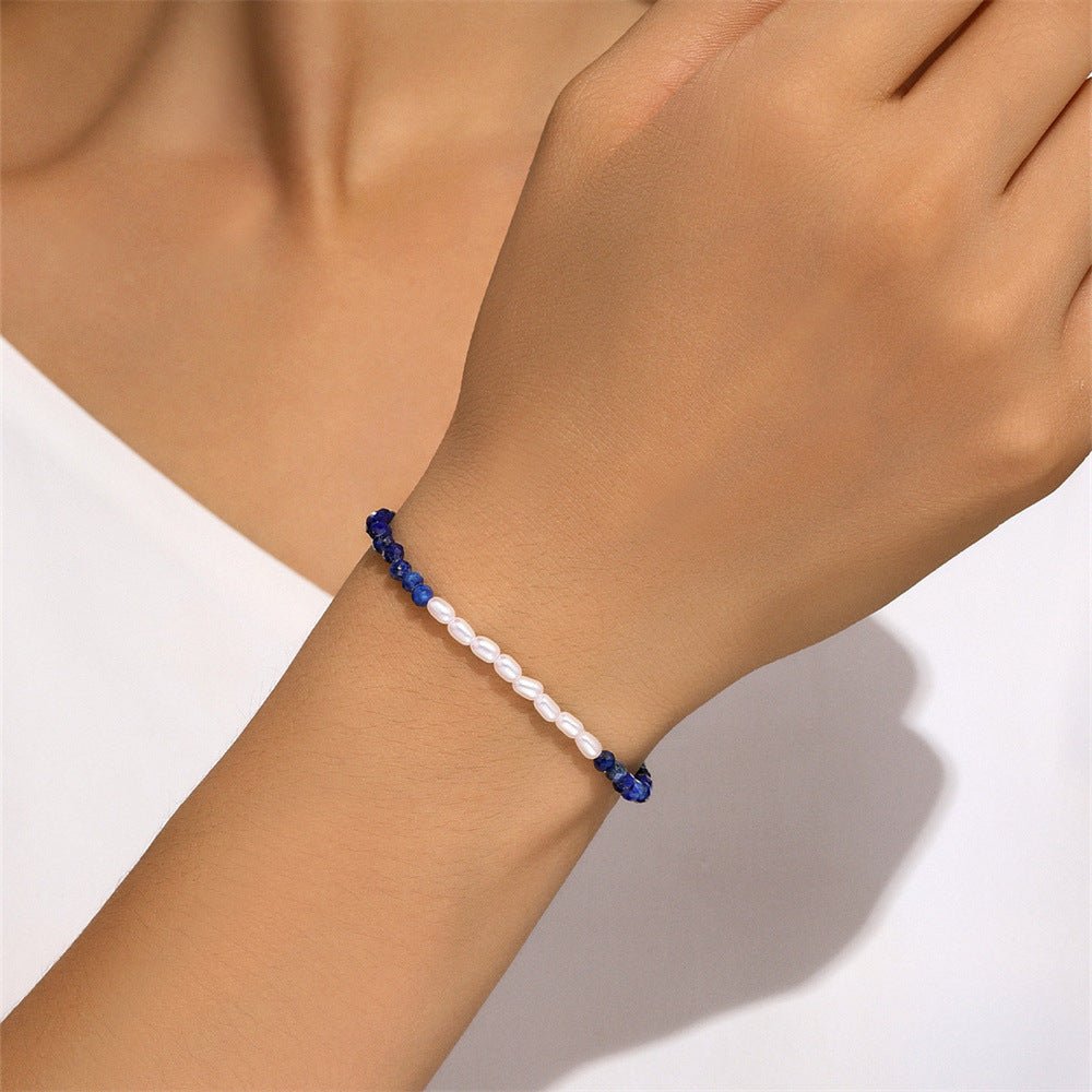 Lapis Lazuli & Pearl Beaded Bracelet - mifjewelry