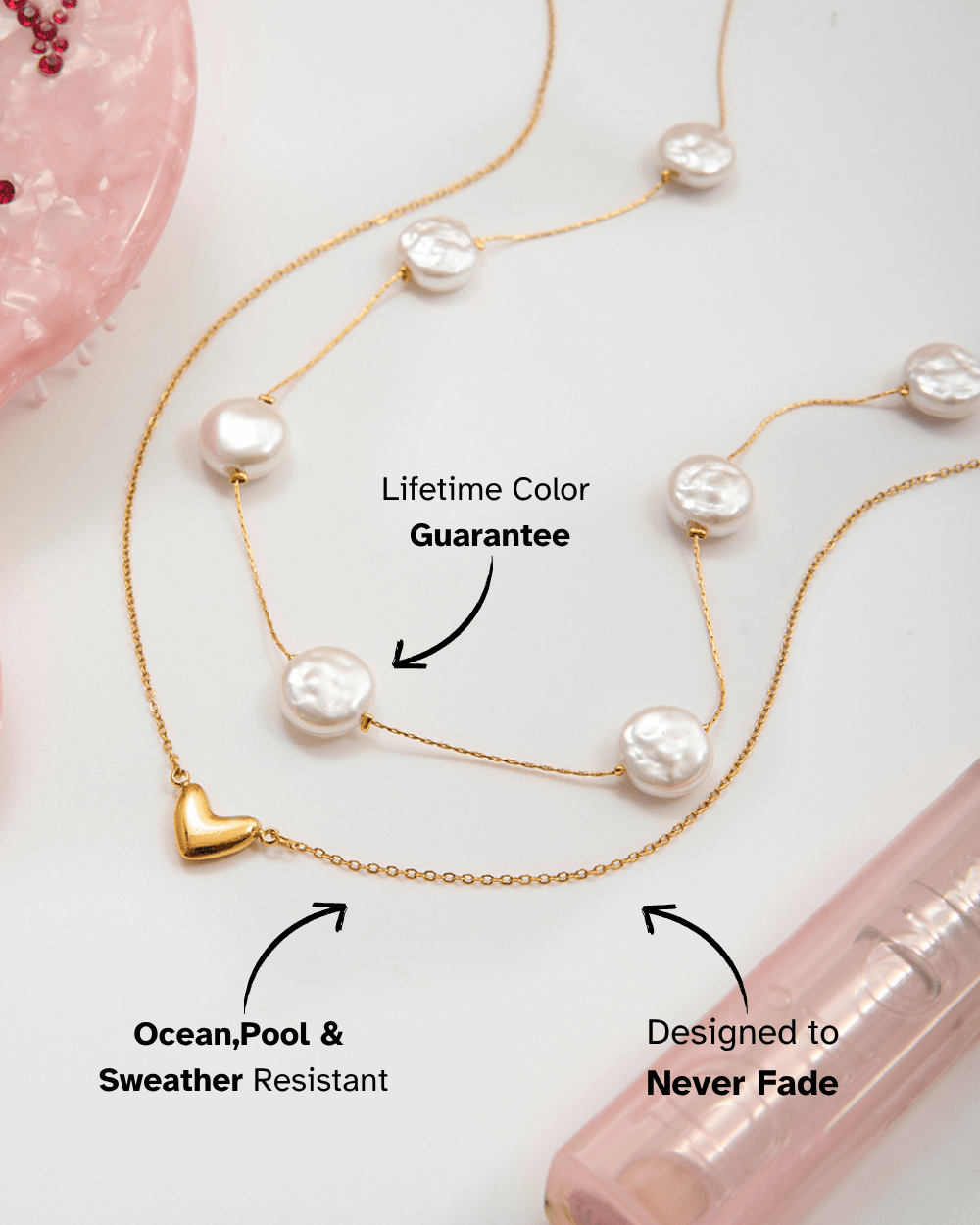 Layered Pearl Heart Pendant Necklace - mifjewelry