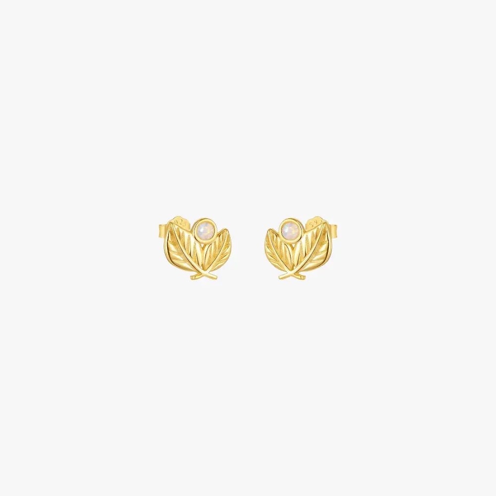 Leaf and Opal Stud Earrings - mifjewelry